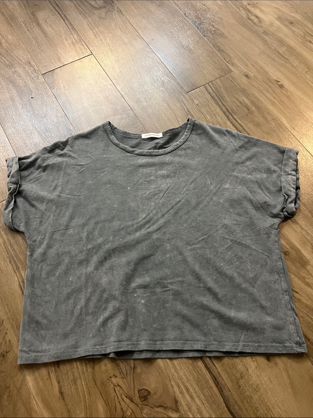 Caution To The Wind Washed Charcoal Boxy Short Sleeve Tee